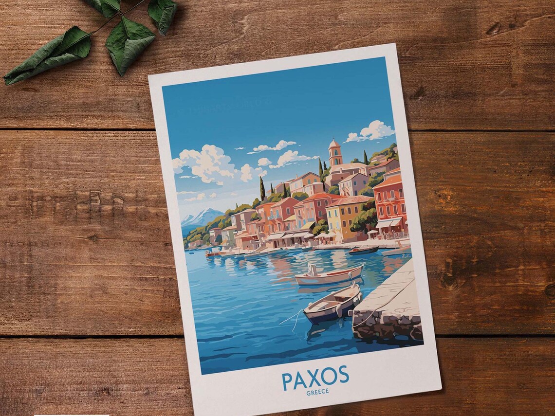 Paxos Greece Island Harbor Village Colorful Boats Travel Poster