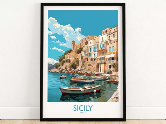 Sicily Wall Art Travel Print Home Dcor Poster Gift Illustration Artwork