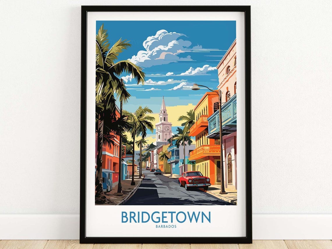 Bridgetown Barbados Wall Art Print Travel Poster Home Decor Artwork Gift Illustration For New Lover