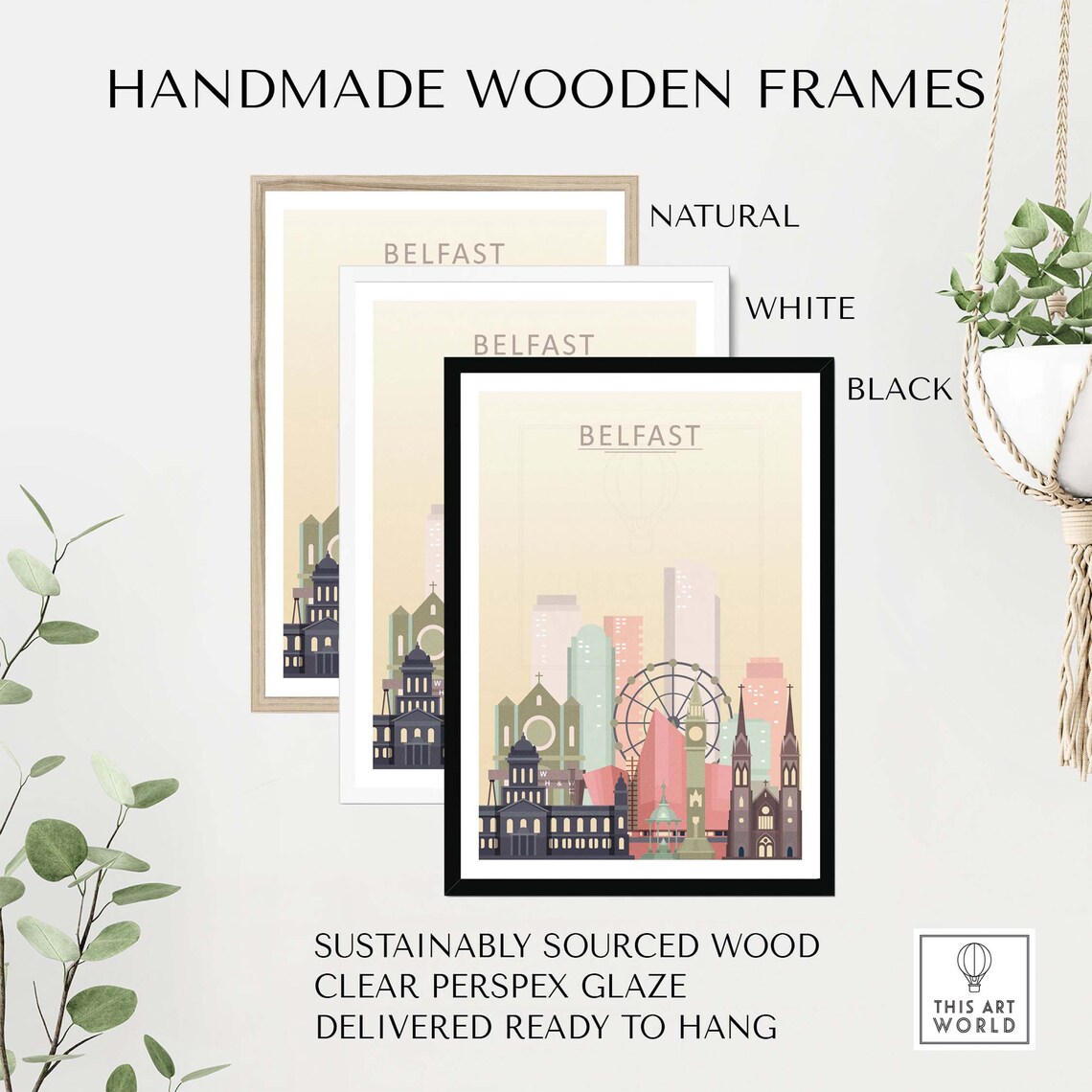Belfast Skyline Travel Poster, Cityscape Wall Art - Image 2