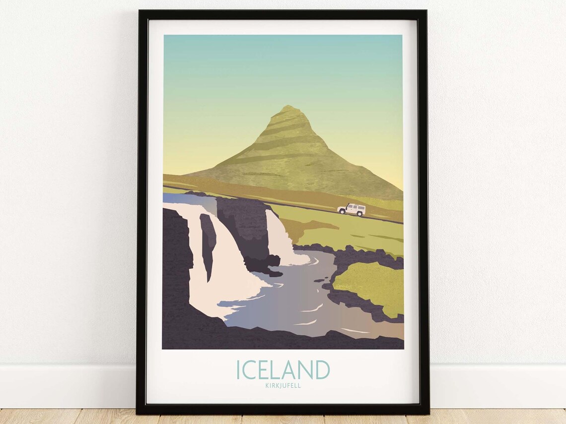 Iceland Travel Poster, Kirkjufell Mountain Scandi Art