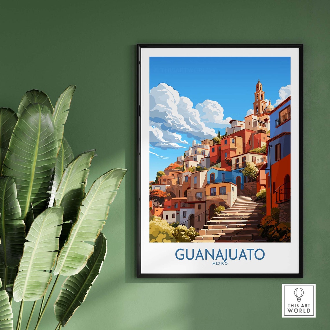 Guanajuato Mexico Colorful Hillside Houses Stone Staircase Poster - Image 2