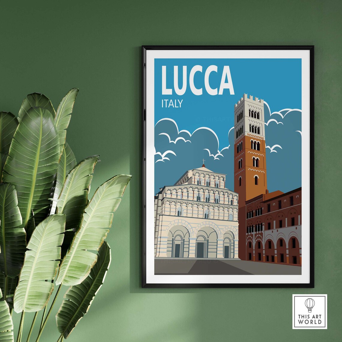 Lucca Italy Romanesque Cathedral and Bell Tower Travel Poster - Image 2