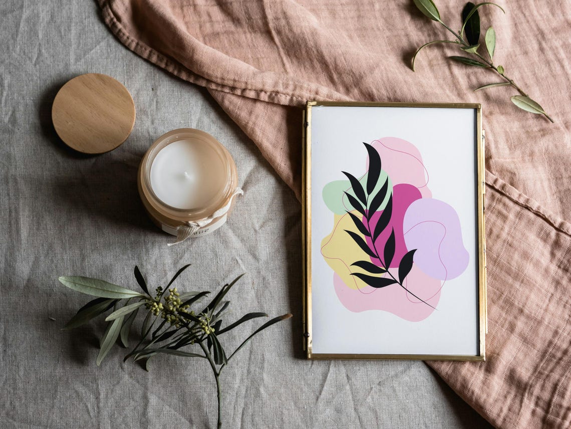 Colorful Abstract Botanical Leaf Pink Yellow Green Modern Poster - Image 3