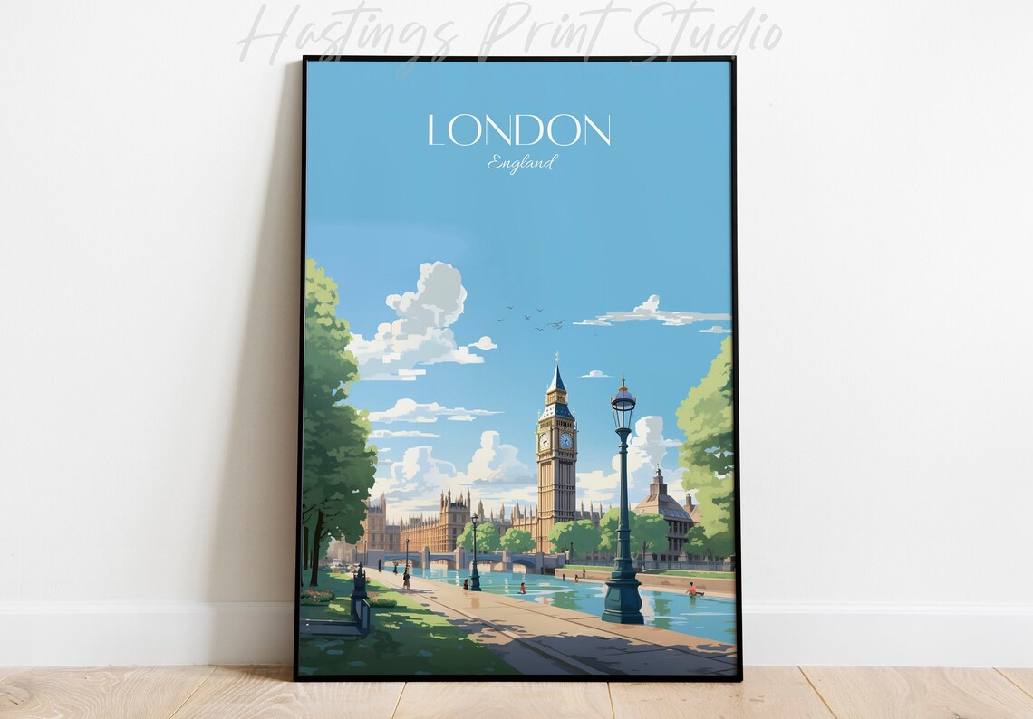 London Skyline Travel Print Vintage Modern Home Decor