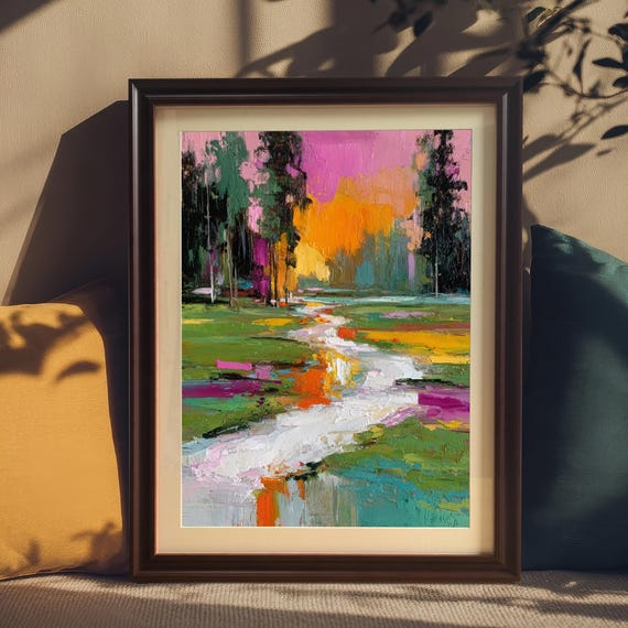 Abstract River Landscape, Impressionist Art Print