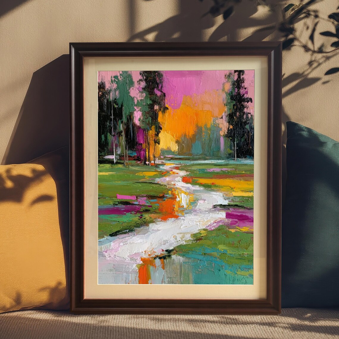 Abstract River Landscape, Impressionist Art Print