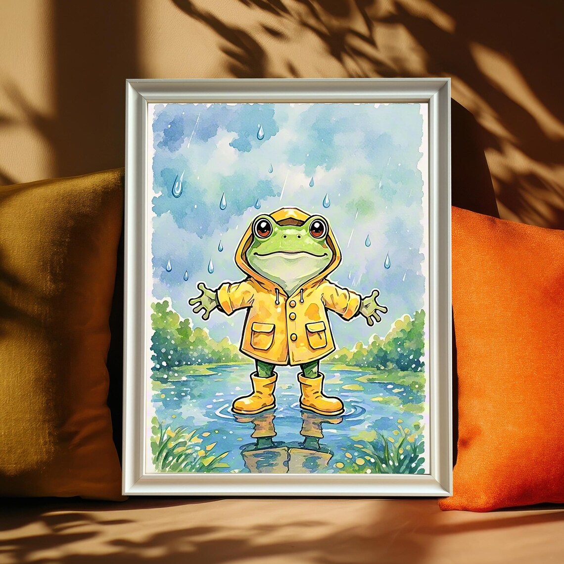 Frog In Raincoat, Whimsical Kids Room Art Print