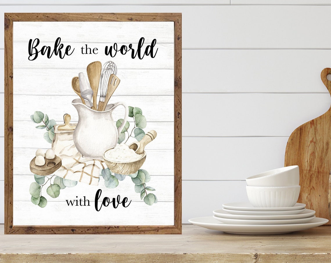 Bake The World With Love Baking Utensil Pitcher Kitchen Art Poster
