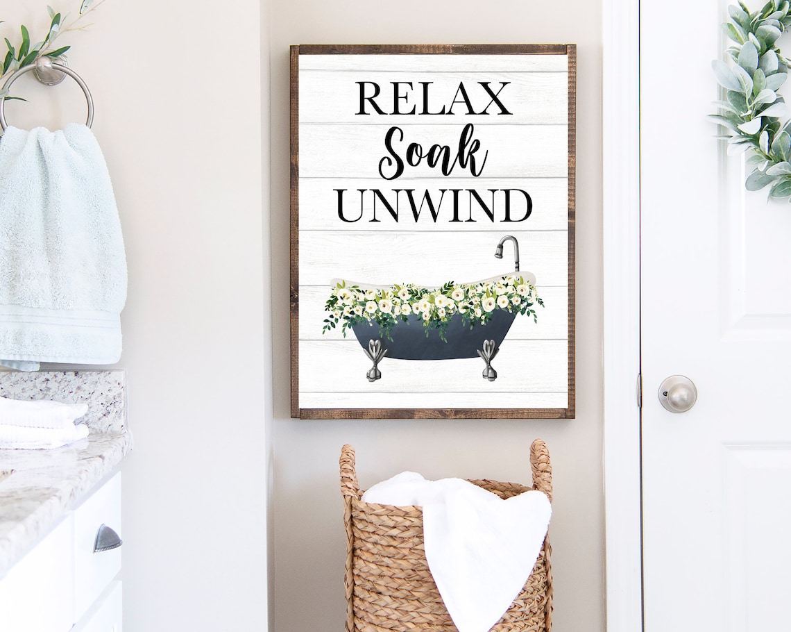 Navy Blue Clawfoot Bathtub With Flowers Relax Soak Unwind Poster