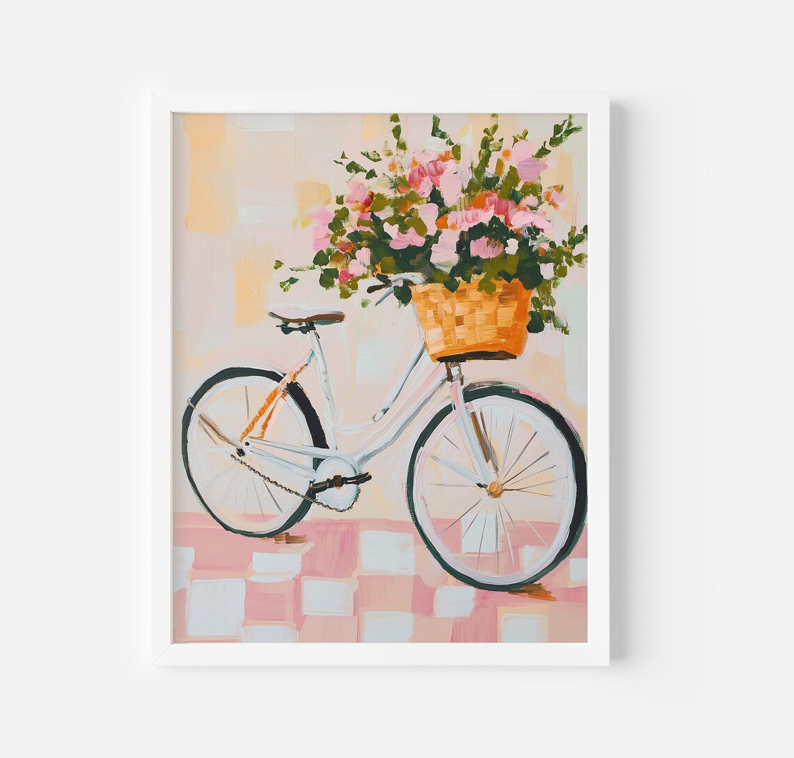 Vintage Bicycle With Flowers Basket Art Print