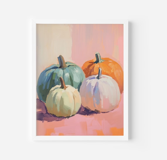 Autumn Colorful Pastel Pumpkins Fall Harvest Still Life Art Poster