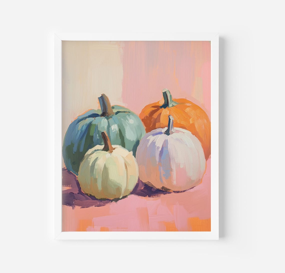 Autumn Colorful Pastel Pumpkins Fall Harvest Still Life Art Poster