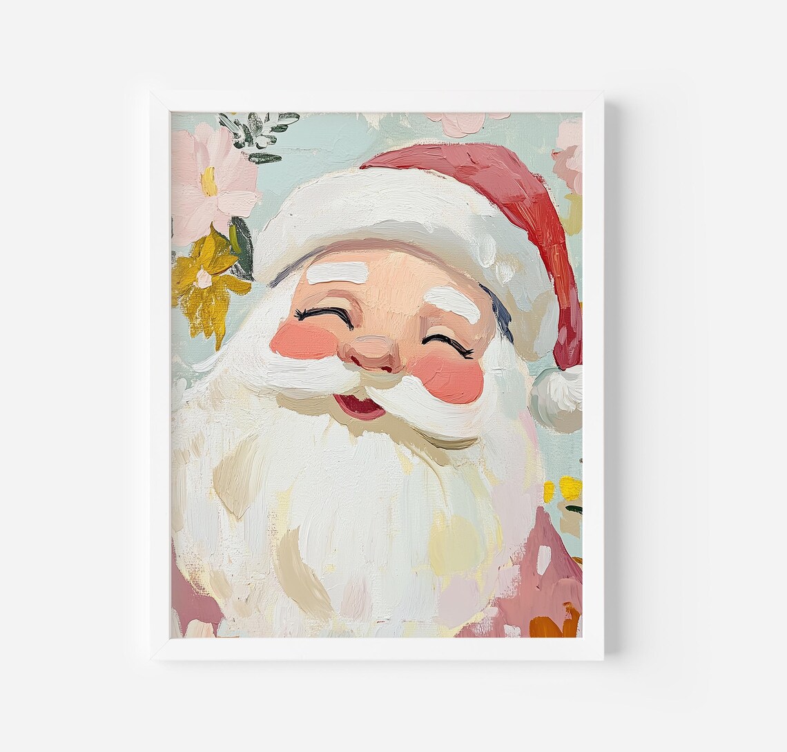 Cute Santa Art, Soft Floral Christmas Poster
