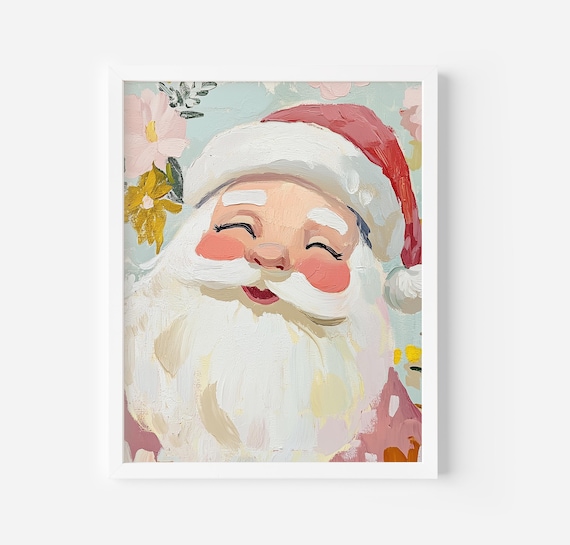 Cute Santa Art, Soft Floral Christmas Poster