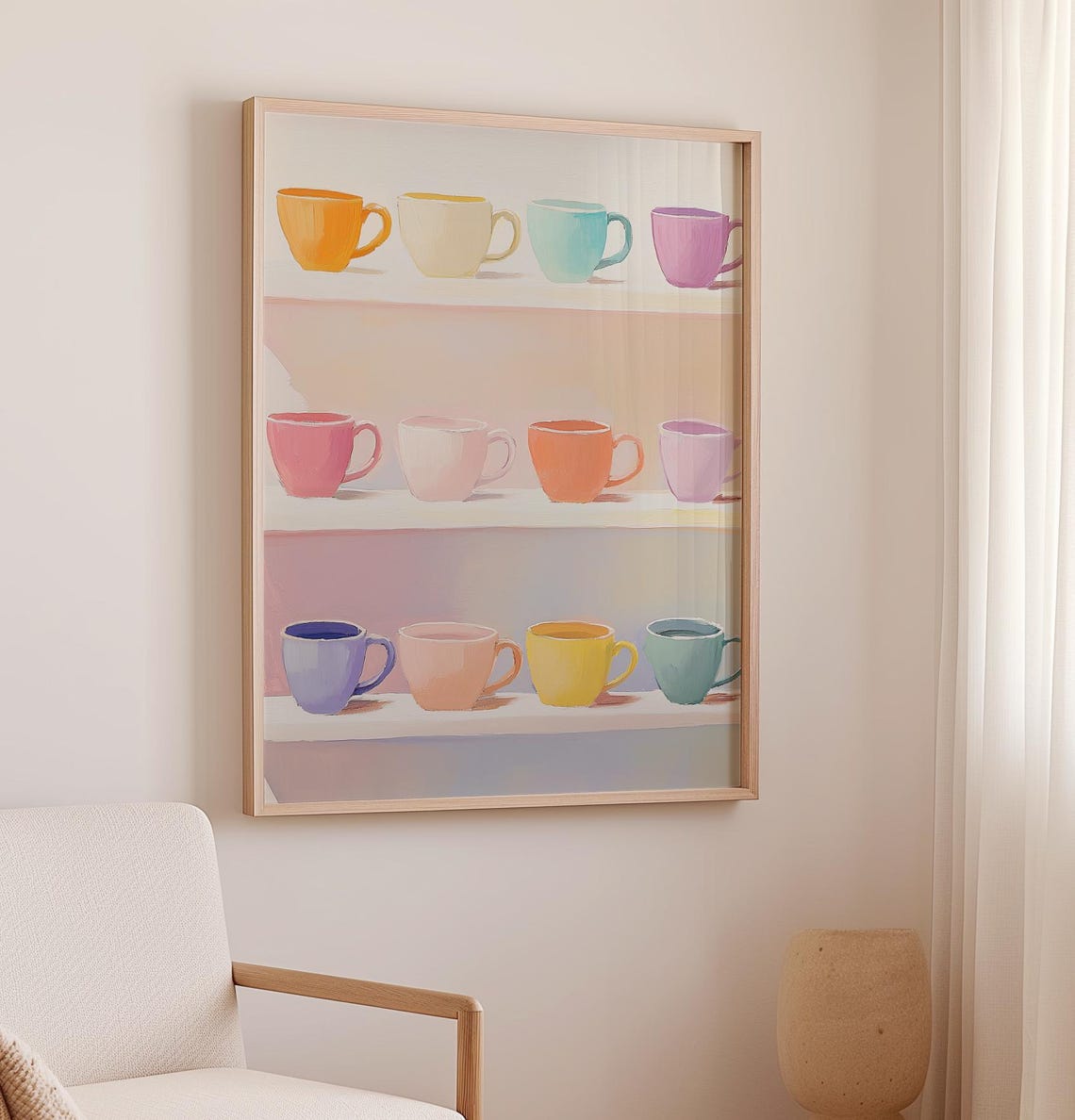 Colorful Rainbow Coffee Mugs On White Shelves Kitchen Art Poster - Image 2