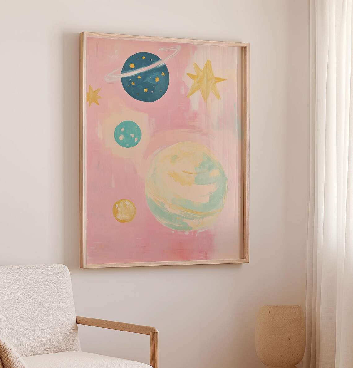 Pink Planets Vintage Aesthetic Space Art Print - Image 2