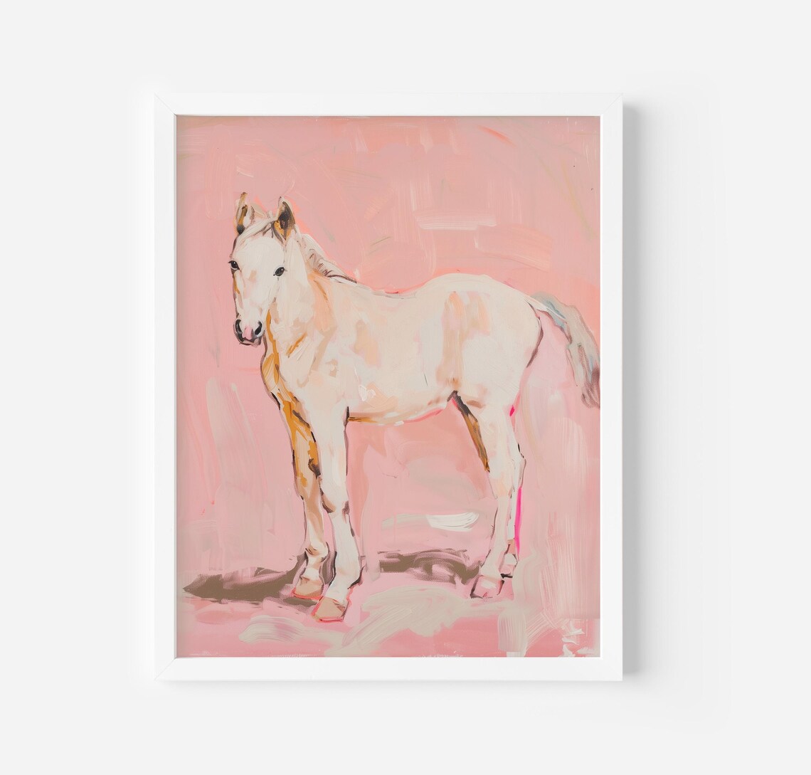 White Horse Minimalist Animal Poster, Elegant Decor