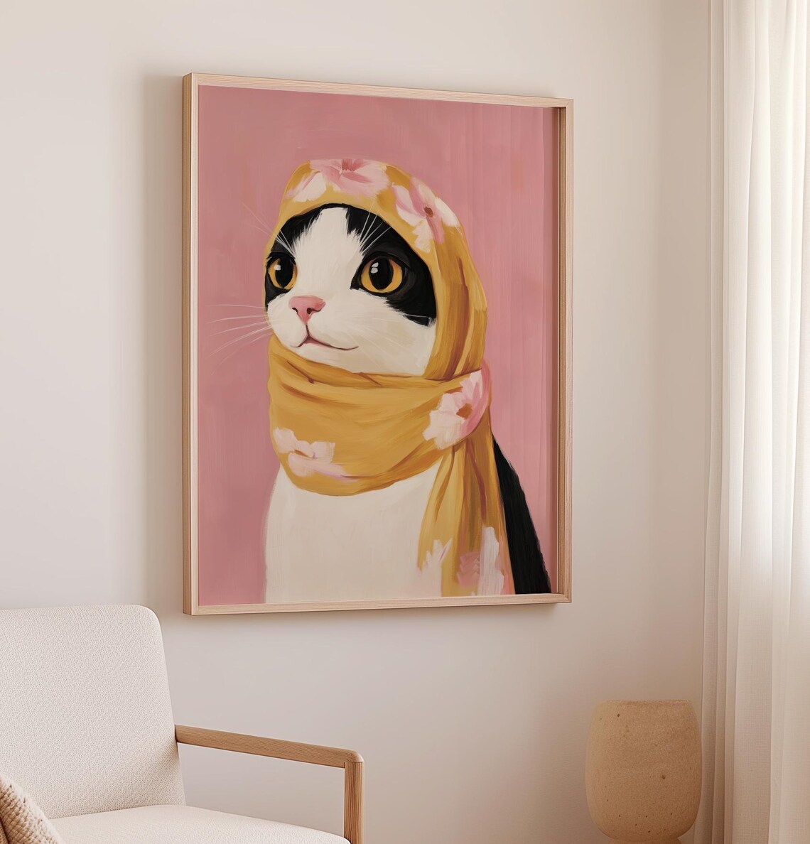 Cute Cat Babushka Art Print, Trendy Cat Painting - Image 2