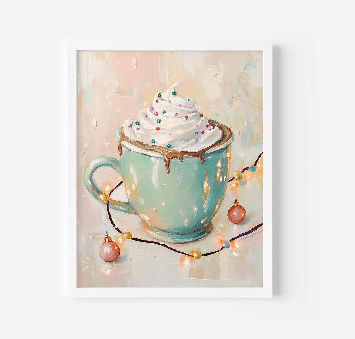 Teal Mug Of Hot Chocolate With Whipped Cream Christmas Art Poster