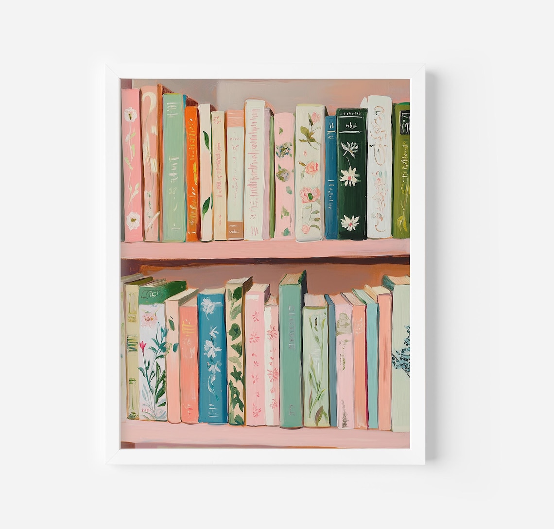 Pastel Bookshelf Painting Coquette Book Lover Girl Library Poster