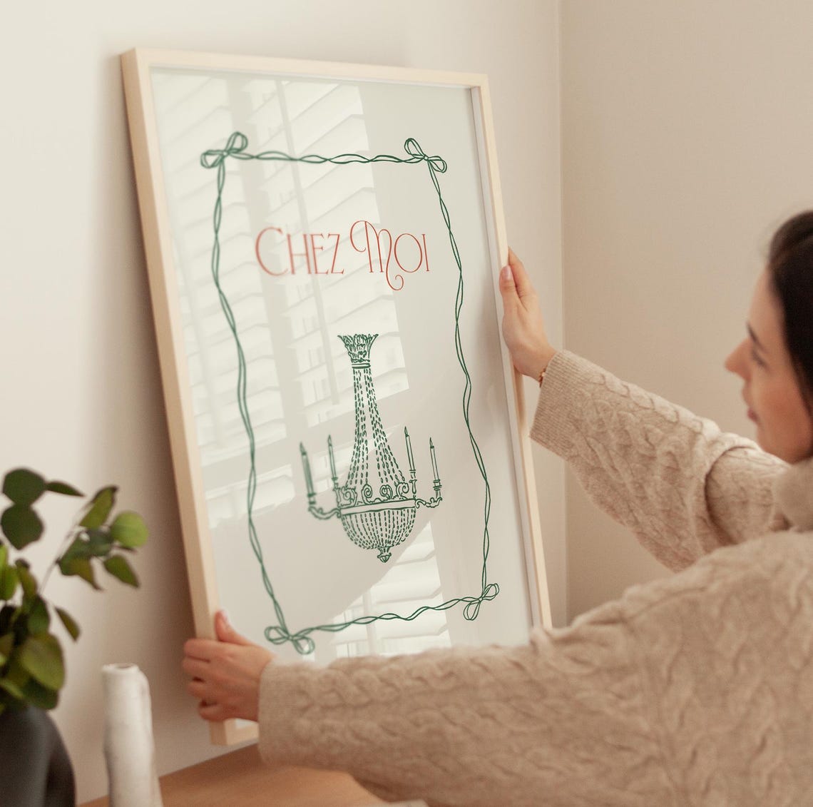 Chez Moi Chandelier Poster French Ribbon Bow Elegant Bedroom Wall Art - Image 4