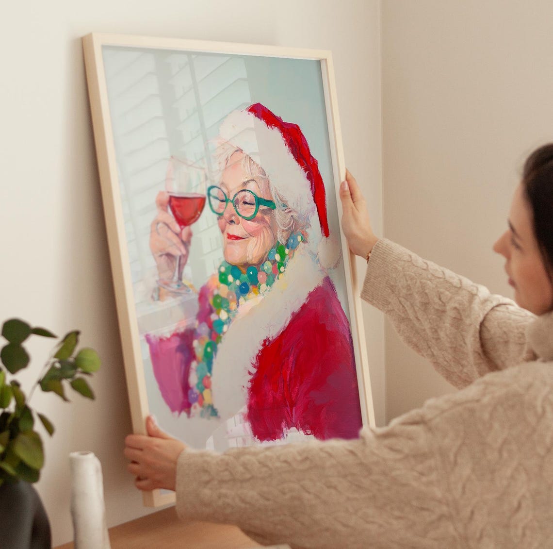 Funny Santa Claus Bar Art Christmas Decor Holiday Wall Art Santa Drinking Poster Mrs Claus Art Christmas Grandma Print Trendy Holiday Art - Image 4