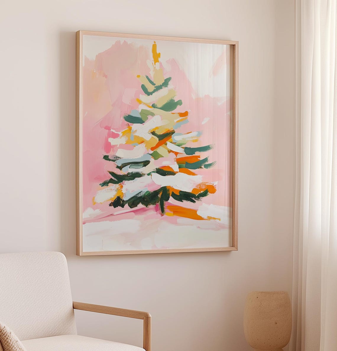 Modern Abstract Christmas Tree Pink Green Brushstroke Art Poster - Image 2