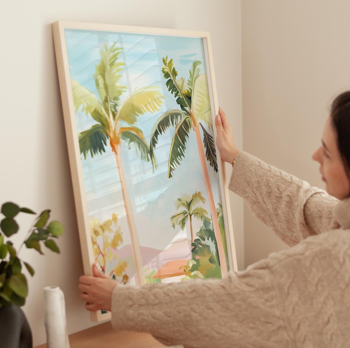 Tall Palm Trees Tropical Summer Coastal Landscape Painting Poster - Image 3