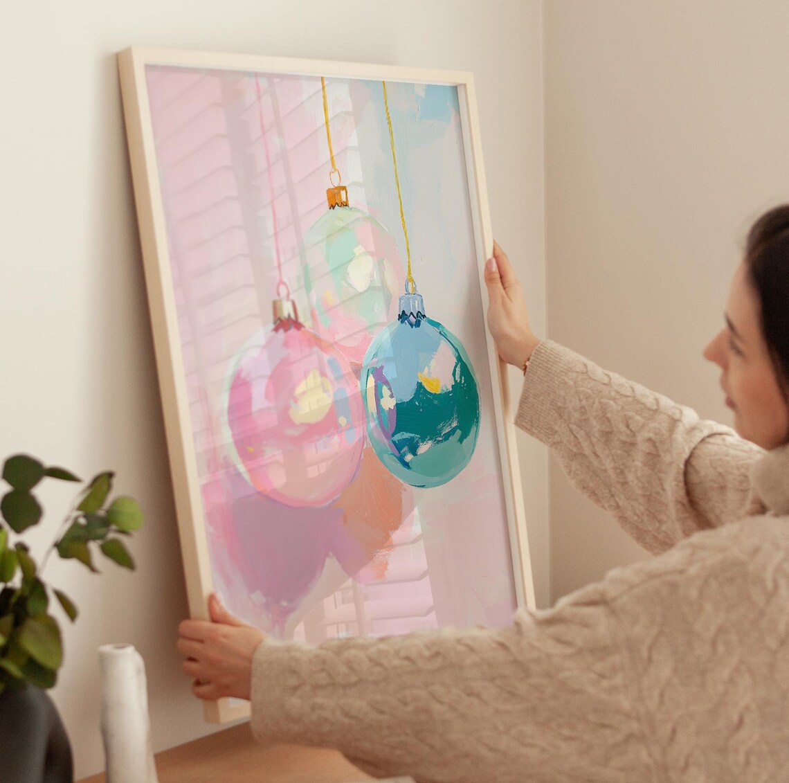 Christmas Ornaments Art Print, Pastel Winter Holiday - Image 3