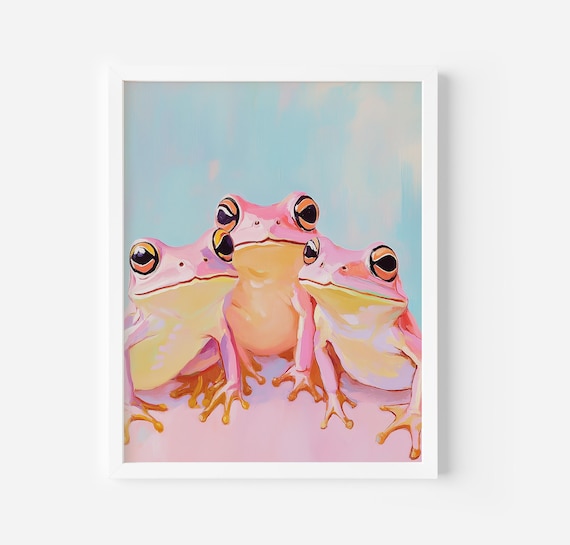 Pink Frogs Art Print Whimsical Animal Wall Art Cute Frog Decor Colorful Nature Poster Playful Nursery Girly Preppy Room Decor