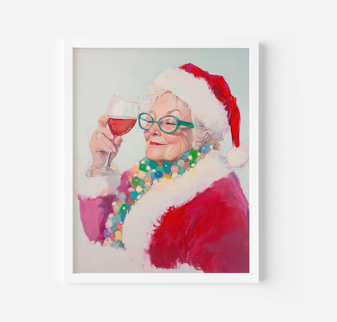 Funny Santa Claus Bar Art Christmas Decor Holiday Wall Art Santa Drinking Poster Mrs Claus Art Christmas Grandma Print Trendy Holiday Art