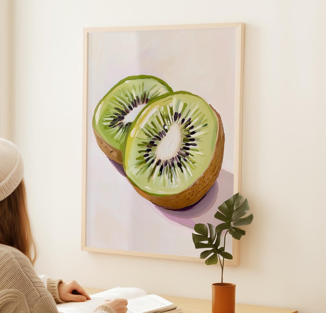Kiwi Fruit Slice Painting Tropical Green Kitchen Wall Art Poster - Image 2