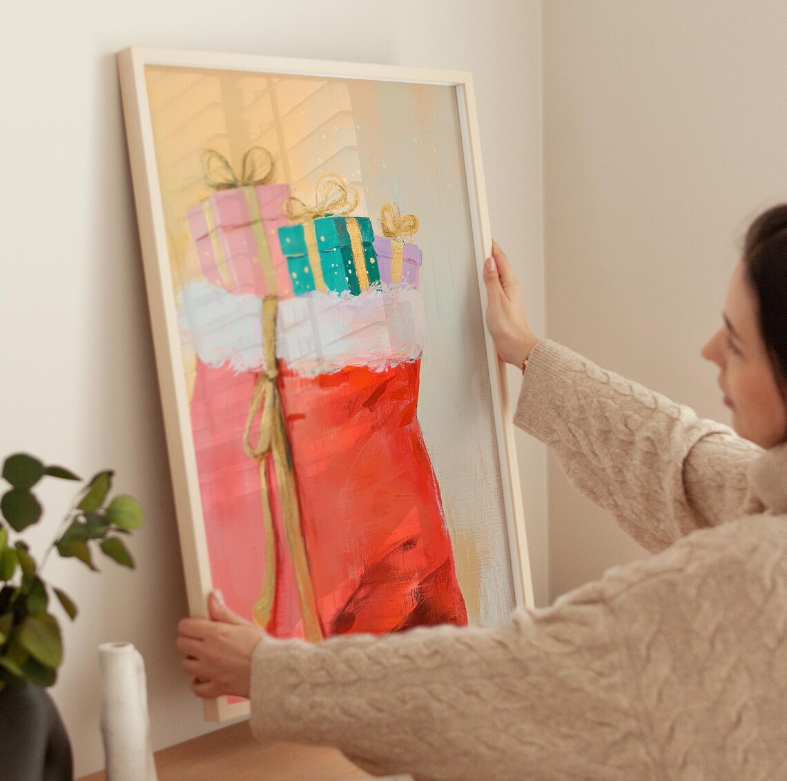 Santa Toy Sack Overflowing With Pastel Gifts Christmas Painting Poster - Image 3