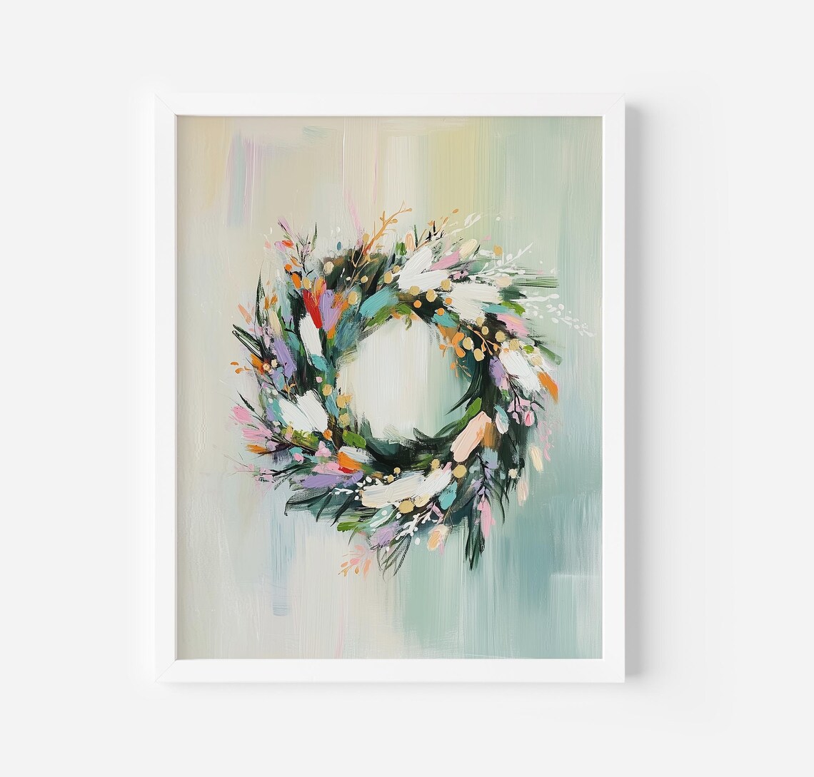 Christmas Wreath Pastel Holiday Art Print - Image 3