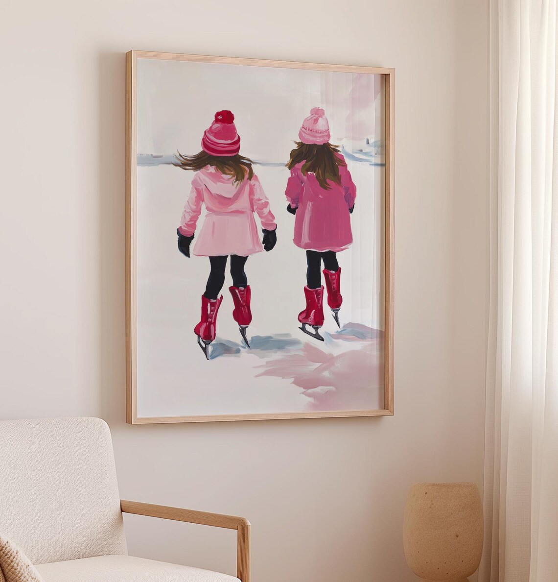 Pink Ice Skater Girls Art Print, Winter Christmas - Image 2