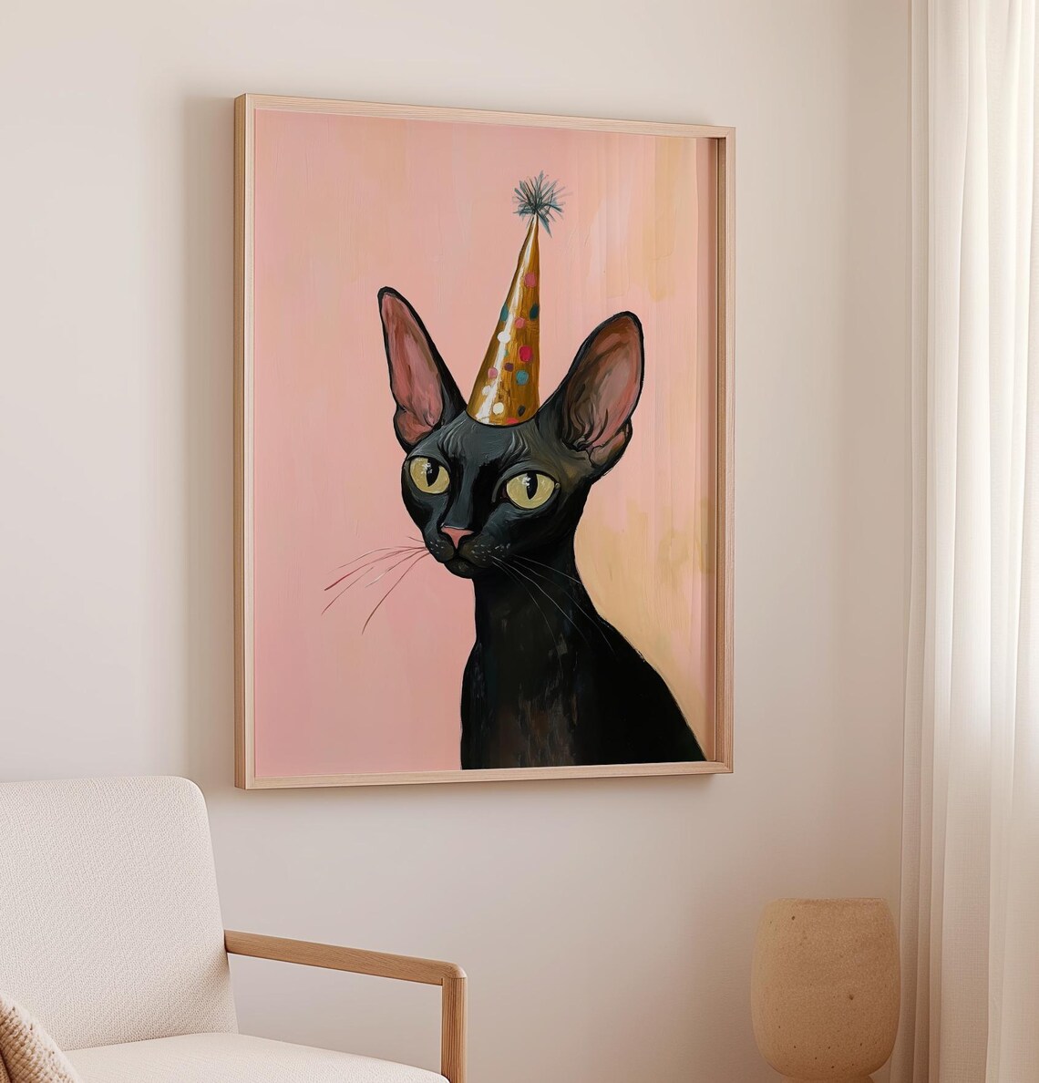 Black Sphynx Cat Drawing Art Print, Minimal Decor - Image 2