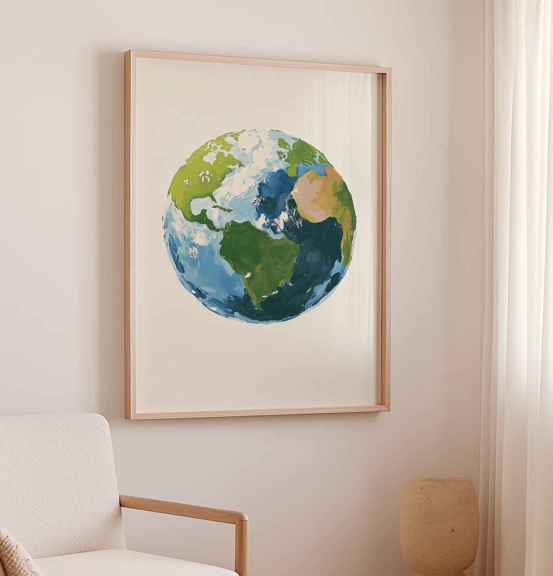 Planet Earth Watercolor Painting Green Blue Globe Nursery Art Poster - Image 3