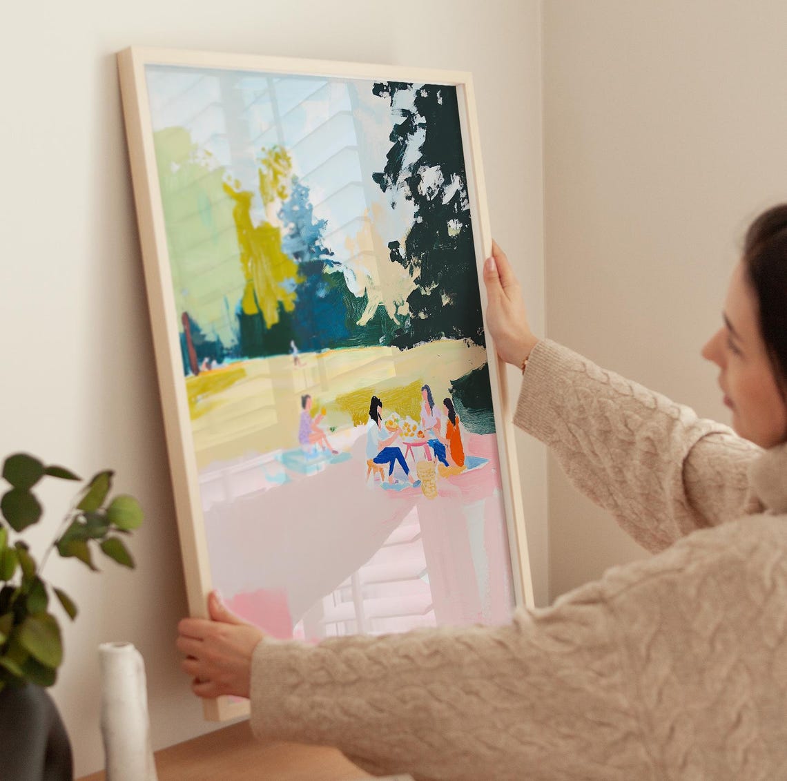 Girls Picnic In A Sunny Park Meadow Impressionist Painting Poster - Image 3