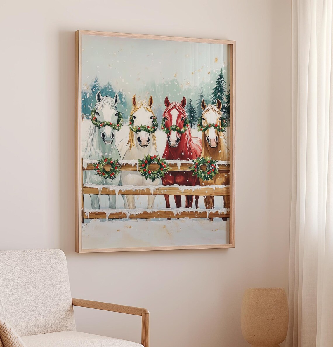 Christmas Horse Art Print, Holiday Farmhouse Decor - Image 2