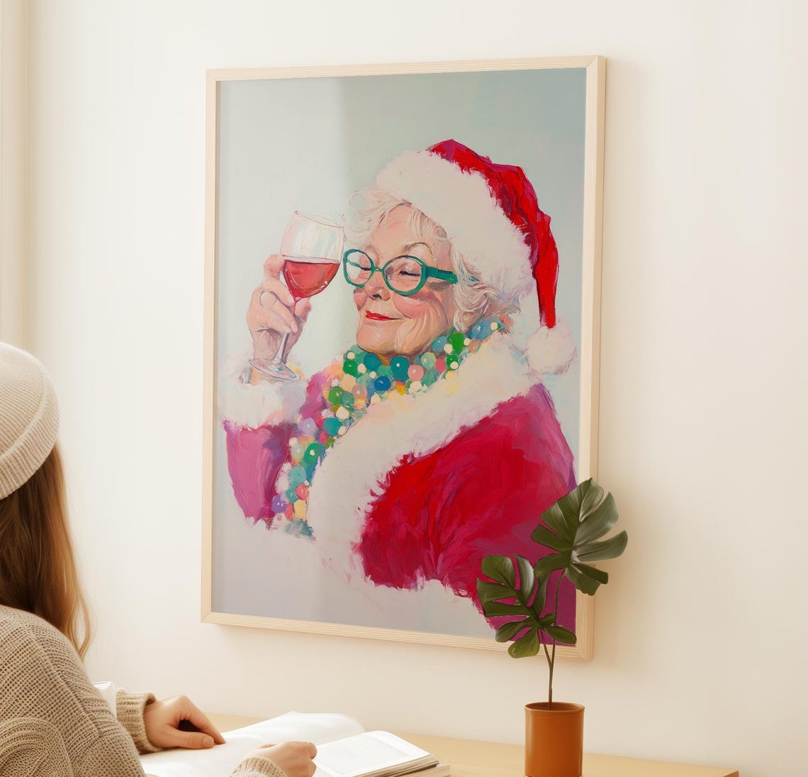 Funny Santa Claus Bar Art Christmas Decor Holiday Wall Art Santa Drinking Poster Mrs Claus Art Christmas Grandma Print Trendy Holiday Art - Image 2