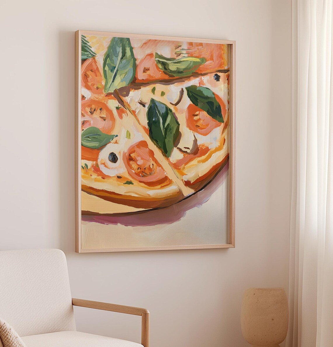 Margherita Pizza Close Up Art Italian Kitchen Food Painting Poster - Image 2