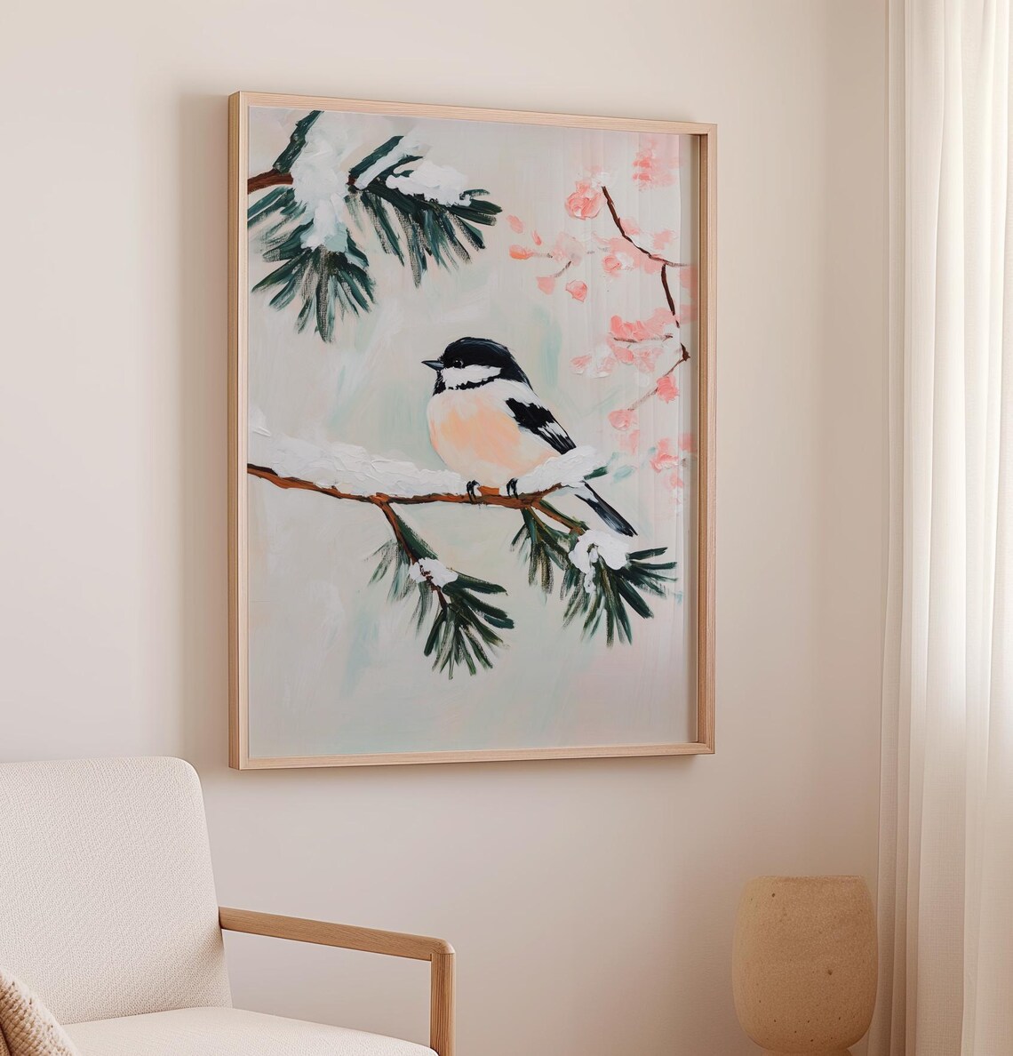 Winter Birds Art Print, Vintage Farmhouse Style - Image 2