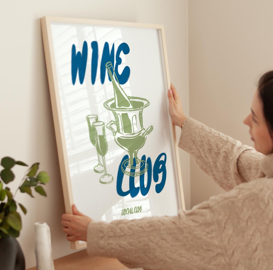 Wine Club Social Club Print Champagne Bucket Retro Green Blue Art Poster - Image 4