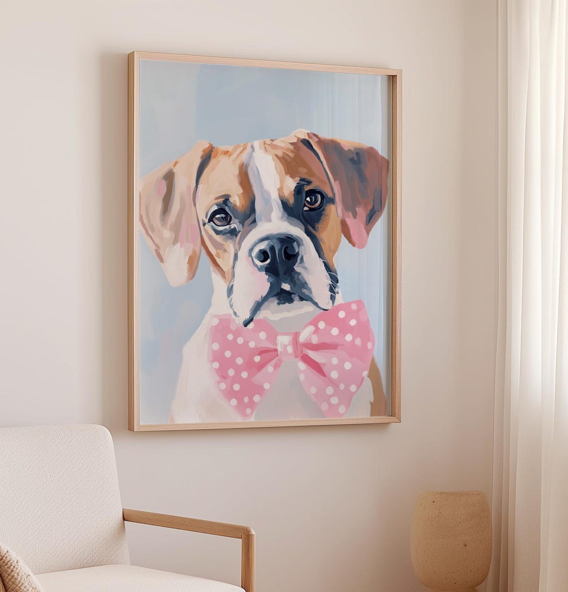 Boxer Dog Portrait With Pink Polka Dot Bow Tie Cute Pup Poster - Image 2