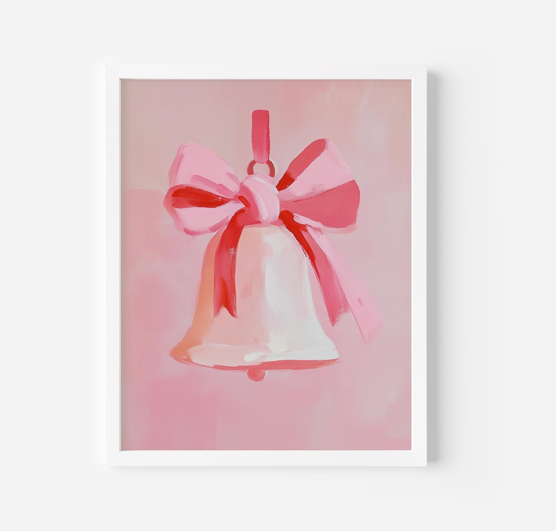 Pink Christmas Bells Festive Holiday Wall Art Print - Image 3