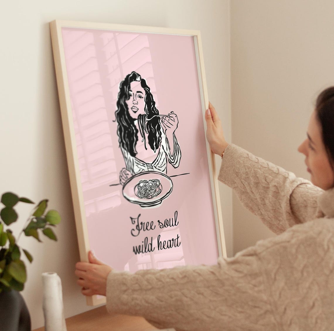 Hot Girls Eat Pasta Print Pasta Wall Art Trendy Pasta Poster Retro Italian Food Print Aesthetic Kitchen Decor Free Soul Wild Heart Print - Image 4