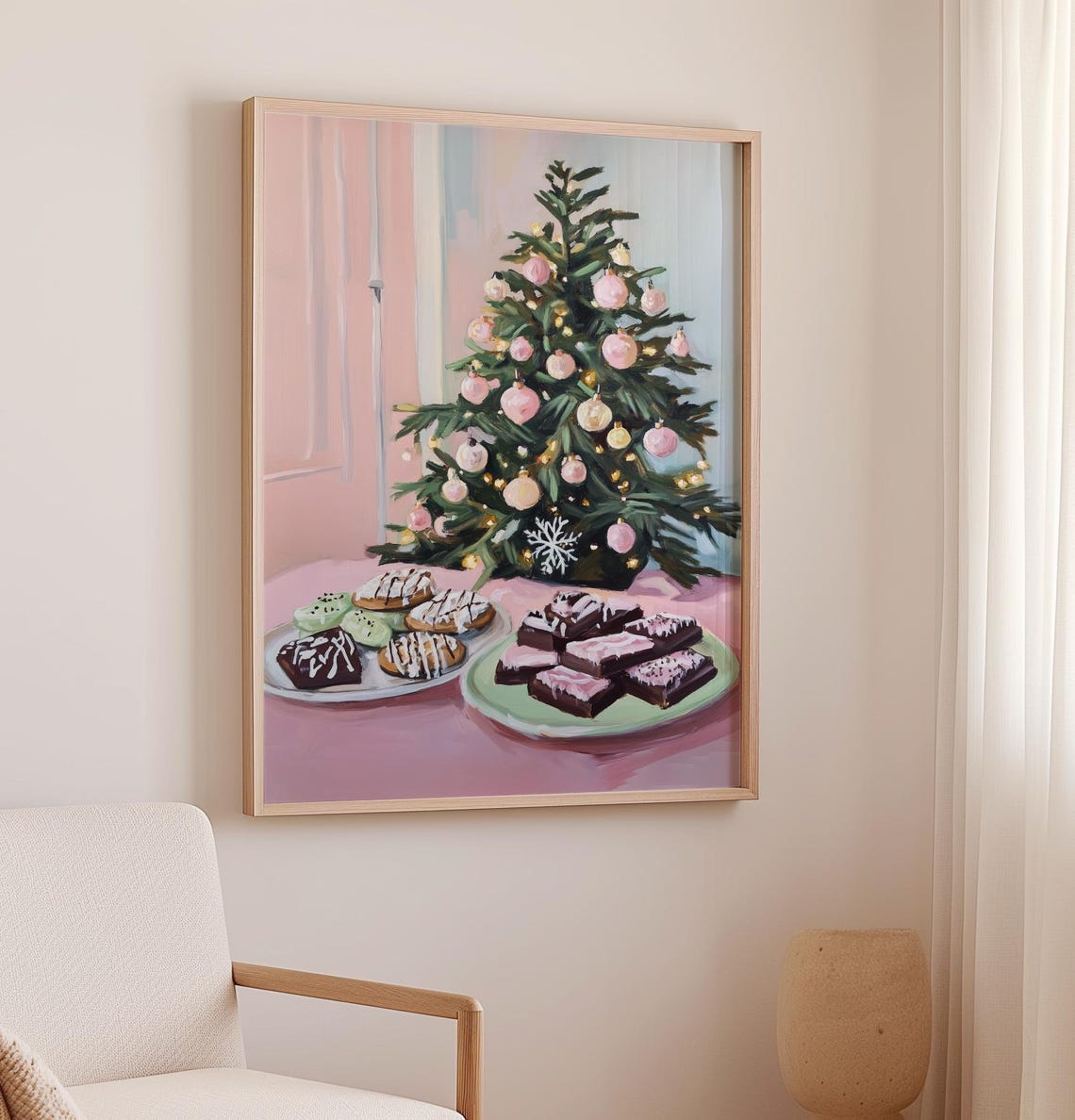 Christmas Tree With Pink Ornaments And Holiday Cookies Art Poster - Image 2