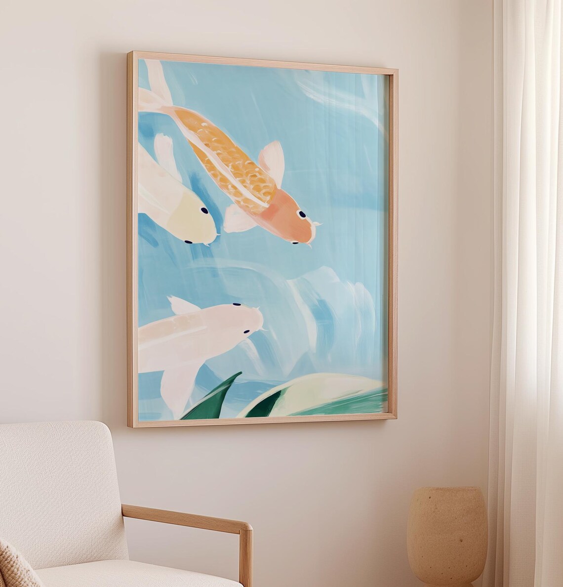 Soft Pastel Koi Fish Pond Japanese Style Swimming Zen Decor Poster - Image 2