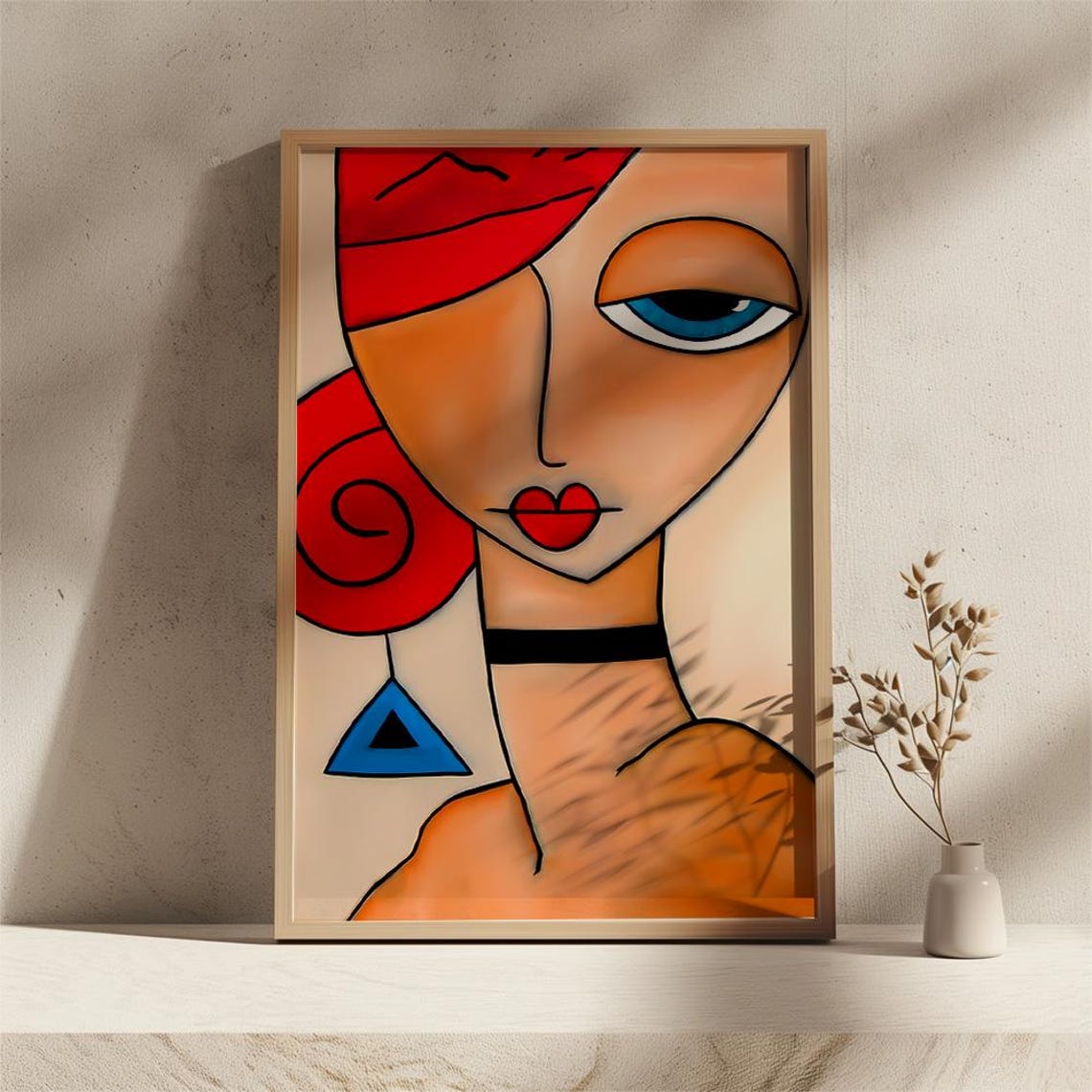 Stylized Red-Haired Woman Cubist Portrait Modern Pop Art Poster - Image 2